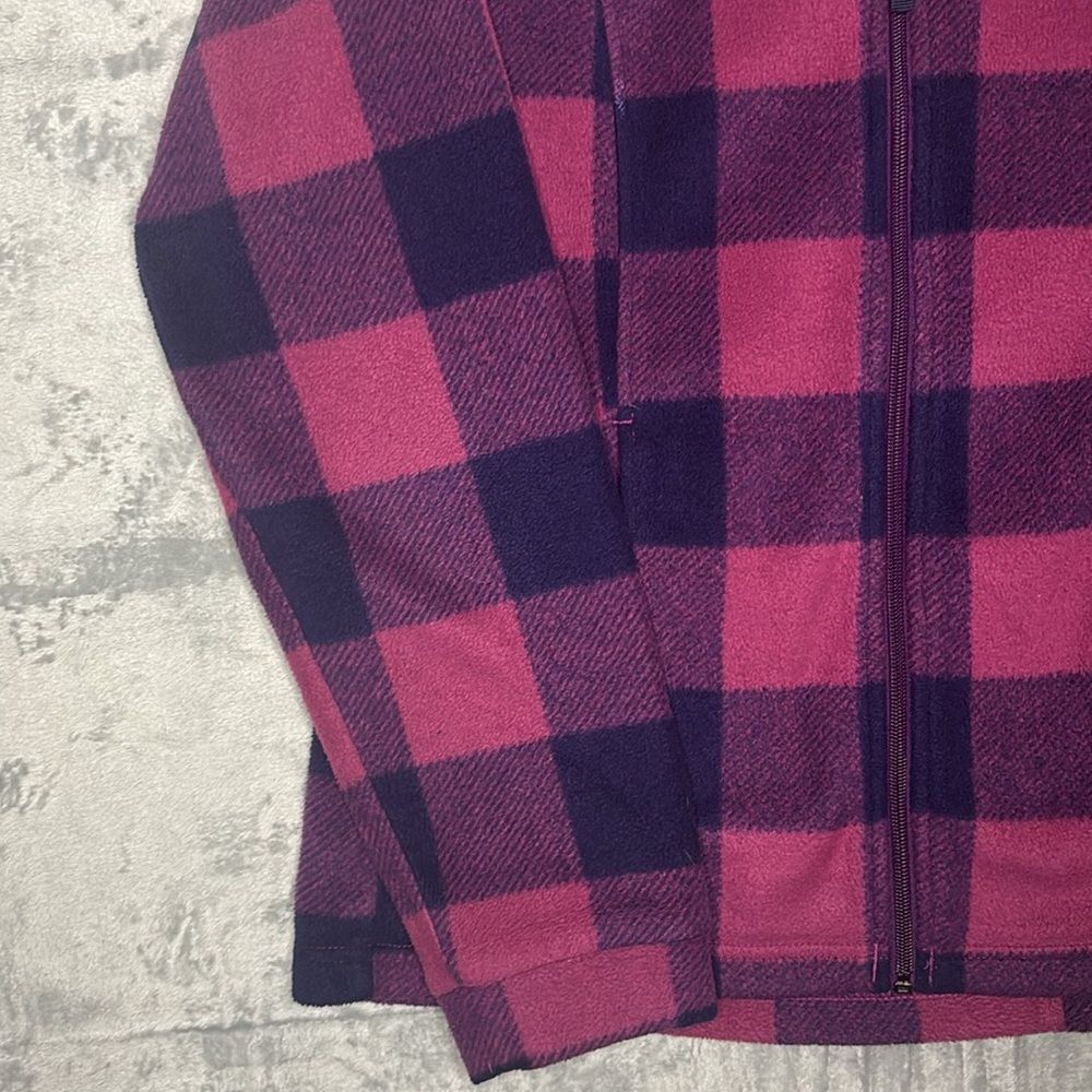 Columbia Pink Purple Plaid Patchwork Full Zip Soft Fleece Jacket Size 14/16 - Picture 6 of 9
